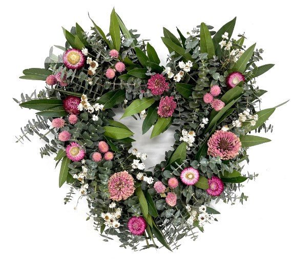 Fresh Eucalyptus and Dried and Preserved Florals Heart Wreath – 20” - inthegardenandmore.com